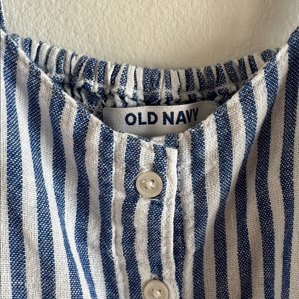 Old Navy Girls Blue and White Striped romper with pockets - Picture 5 of 8